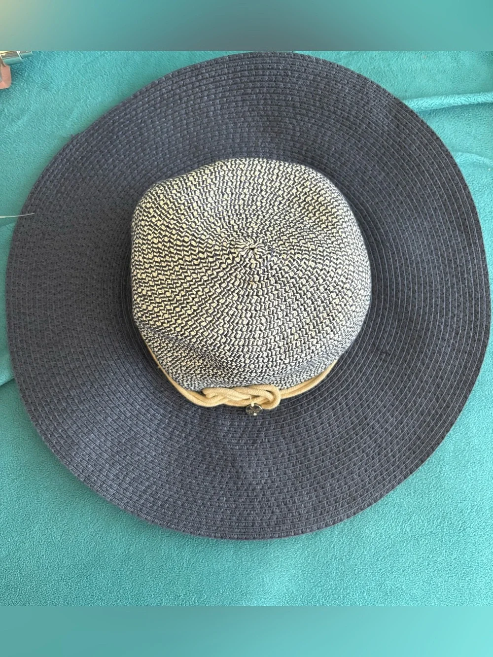Women’s Navy and Cream Rope-Trim Wide Brim Sun Hat